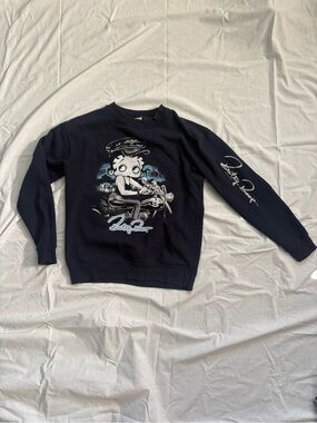 Betty Boop Black Graphic Crewneck Sweatshirt with Motorcycle Art